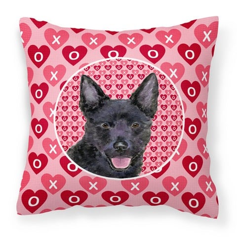 Australian Kelpie Hearts Love Valentines Day Fabric Decorative Pillow - 14 x 3 x 14 in.