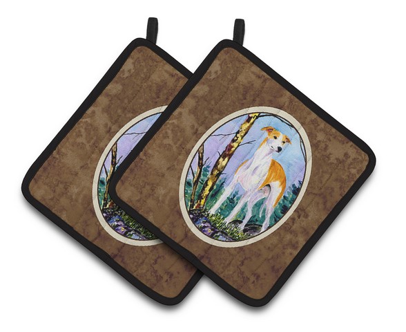 Picture of Carolines Treasures SS8662PTHD Whippet Pair of Pot Holders, 7.5 x 3 x 7.5 in.
