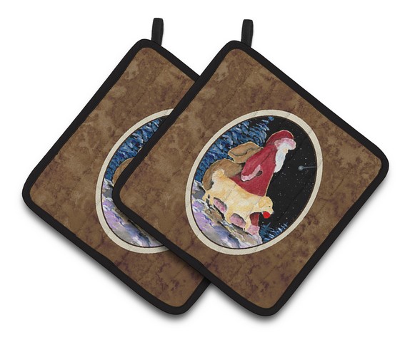 Picture of Carolines Treasures SS8973PTHD Santa Claus with Golden Retriever Pair of Pot Holders, 7.5 x 3 x 7.5 in.