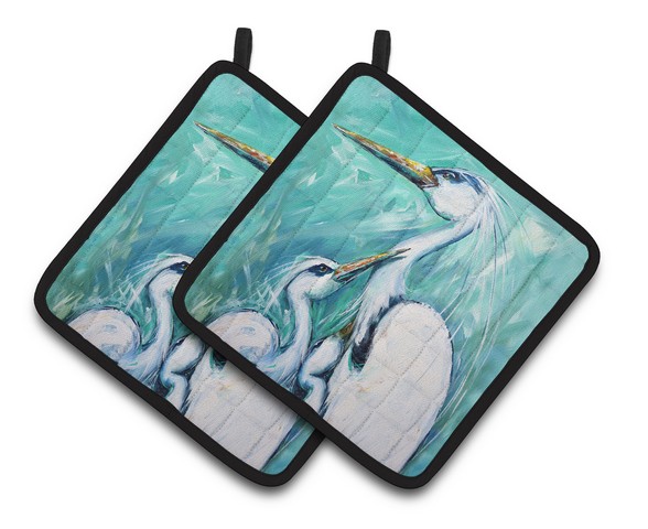 Mothers Love Egret Pair of Pot Holders