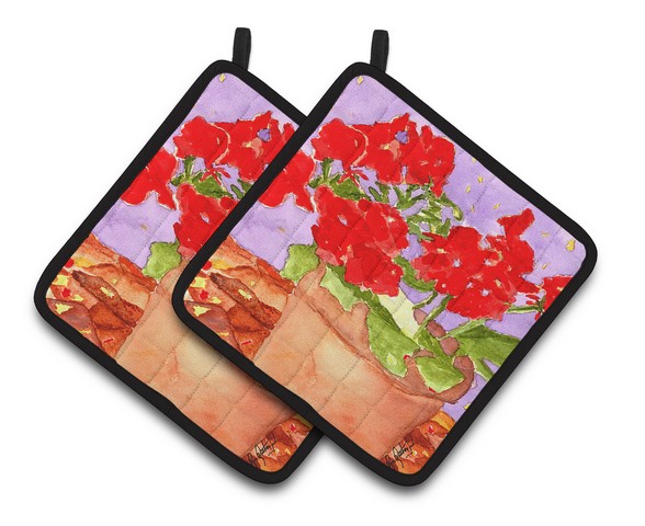 Picture of Carolines Treasures RDR2004PTHD Flower - Geranium Pair of Pot Holders, 7.5 x 3 x 7.5 in.