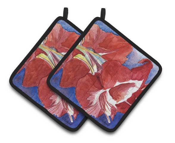 Picture of Carolines Treasures RDR2007PTHD Flower - Amaryllis Pair of Pot Holders, 7.5 x 3 x 7.5 in.