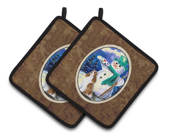 Picture of Carolines Treasures SS1001PTHD Artist Snowman with Boykin Spaniel Pair of Pot Holders, 7.5 x 3 x 7.5 in.