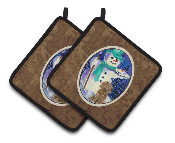 Picture of Carolines Treasures SS1002PTHD English Springer Spaniel with Artist Snowman Pair of Pot Holders, 7.5 x 3 x 7.5 in.