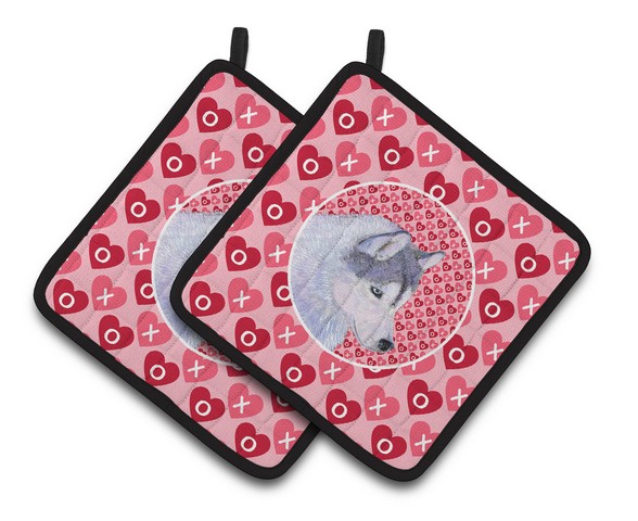 Picture of Carolines Treasures SS4464PTHD Siberian Husky Hearts Love Valentines Day Pair of Pot Holders, 7.5 x 3 x 7.5 in.