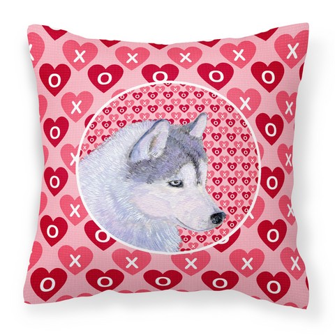 Siberian Husky Hearts Love Valentines Day Fabric Decorative Pillow 14 x 3 x 14 in.