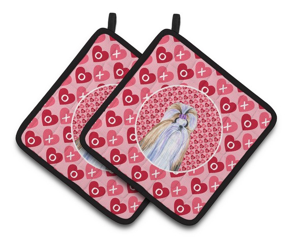 Picture of Carolines Treasures SS4465PTHD Shih Tzu Hearts Love & Valentines Day Portrait Pair of Pot Holders, 7.5 x 3 x 7.5 in.