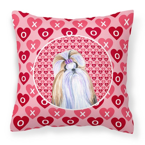 SS4465PW1414 Shih Tzu Hearts Love & Valentines Day Portrait Fabric Decorative Pillow, 14 x 3 x 14 in.