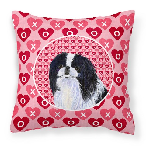 Japanese Chin Hearts Love & Valentines Day Portrait Fabric Decorative Pillow, 14 x 3 x 14 in.