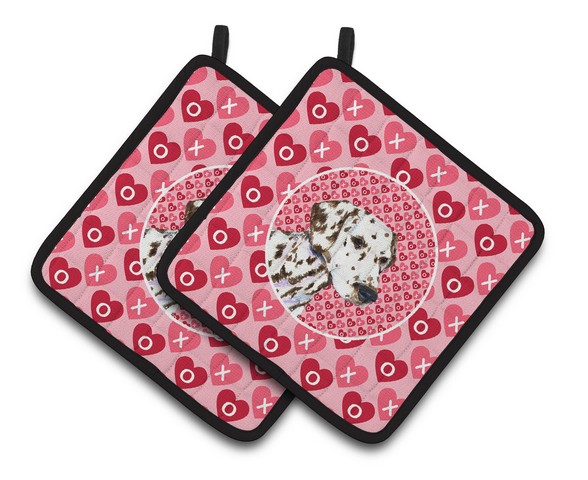 Picture of Carolines Treasures SS4469PTHD Dalmatian Hearts Love & Valentines Day Portrait Pair of Pot Holders, 7.5 x 3 x 7.5 in.