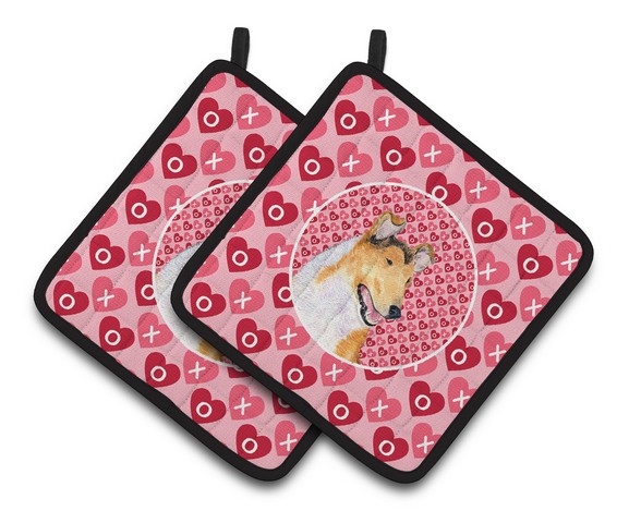 Picture of Carolines Treasures SS4470PTHD Collie Smooth Hearts Love & Valentines Day Portrait Pair of Pot Holders, 7.5 x 3 x 7.5 in.