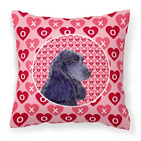 Black Cocker Spaniel Hearts Love Valentines Day Fabric Decorative Pillow - Black - 14 x 3 x 14 in.
