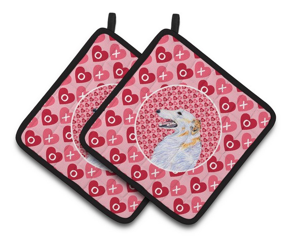 Picture of Carolines Treasures SS4475PTHD Borzoi Hearts Love & Valentines Day Portrait Pair of Pot Holders, 7.5 x 3 x 7.5 in.