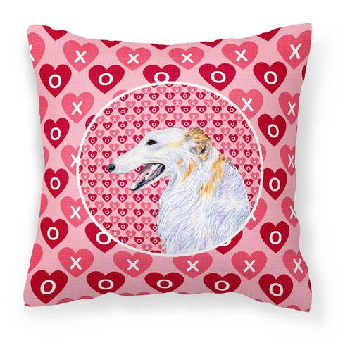 Borzoi Hearts Love & Valentines Day Portrait Fabric Decorative Pillow - 14 x 3 x 14 in.