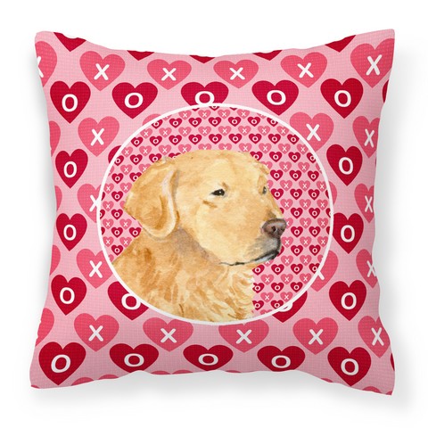 Golden Retriever Hearts Love Valentines Day Fabric Decorative Pillow 14 x 3 x 14 in.