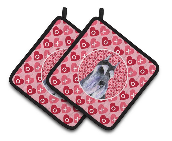 Picture of Carolines Treasures SS4477PTHD Schnauzer Hearts Love & Valentines Day Portrait Pair of Pot Holders, 7.5 x 3 x 7.5 in.