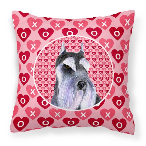 Schnauzer Hearts Love & Valentines Day Portrait Fabric Decorative Pillow - 14 x 3 x 14 in.