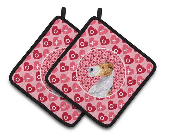 Picture of Carolines Treasures SS4478PTHD Fox Terrier Hearts Love & Valentines Day Portrait Pair of Pot Holders, 7.5 x 3 x 7.5 in.