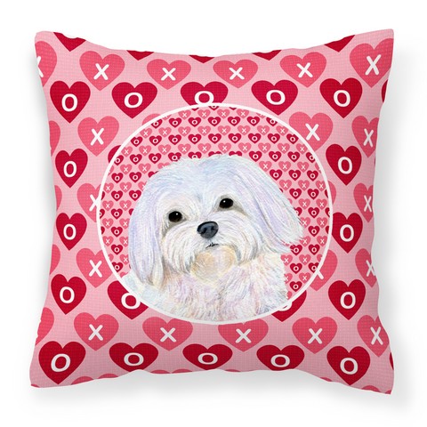 Maltese Hearts Love & Valentines Day Portrait Fabric Decorative Pillow, 14 x 3 x 14 in.
