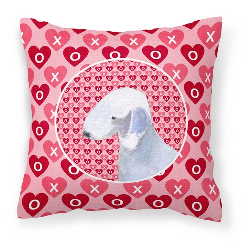 Bedlington Terrier Hearts Love & Valentines Day Portrait Fabric Decorative Pillow - 14 x 3 x 14 in.