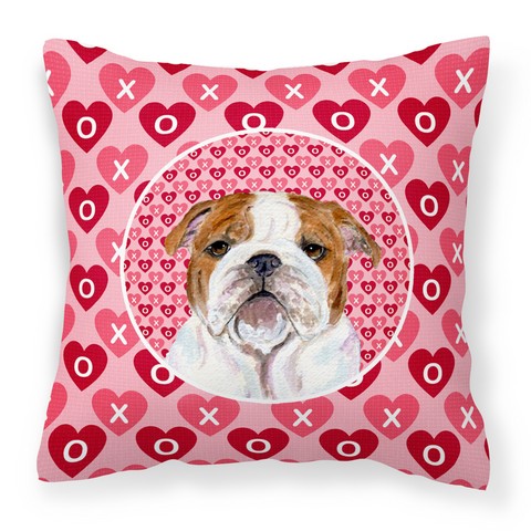 SS4484PW1414 Bulldog English Hearts Love Valentines Day Fabric Decorative Pillow, 14 x 3 x 14 in.