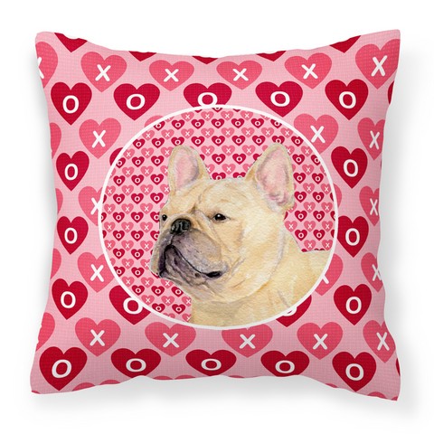 SS4485PW1414 French Bulldog Hearts Love & Valentines Day Portrait Fabric Decorative Pillow, 14 x 3 x 14 in.