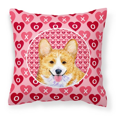 SS4486PW1414 Corgi Hearts Love & Valentines Day Portrait Fabric Decorative Pillow, 14 x 3 x 14 in.