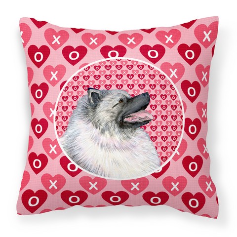 Keeshond Hearts Love & Valentines Day Portrait Fabric Decorative Pillow - 14 x 3 x 14 in.