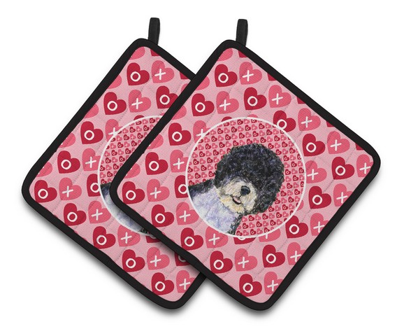 Picture of Carolines Treasures SS4490PTHD Portuguese Water Dog Hearts Love Valentines Day Pair of Pot Holders, 7.5 x 3 x 7.5 in.