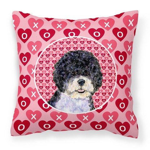 Portuguese Water Dog Hearts Love Valentines Day Fabric Decorative Pillow - 14 x 3 x 14 in.