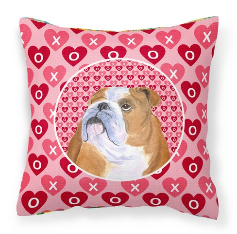 Bulldog English Hearts Love Valentines Day Fabric Decorative Pillow - 14 x 3 x 14 in.
