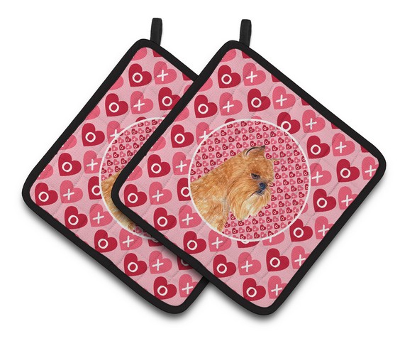 Picture of Carolines Treasures SS4494PTHD Brussels Griffon Hearts Love & Valentines Day Portrait Pair of Pot Holders, 7.5 x 3 x 7.5 in.