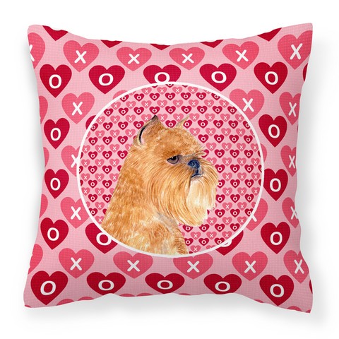 Brussels Griffon Hearts Love & Valentines Day Portrait Fabric Decorative Pillow - 14 x 3 x 14 in.
