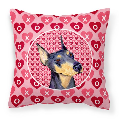 Doberman Hearts Love & Valentines Day Portrait Fabric Decorative Pillow - 14 x 3 x 14 in.