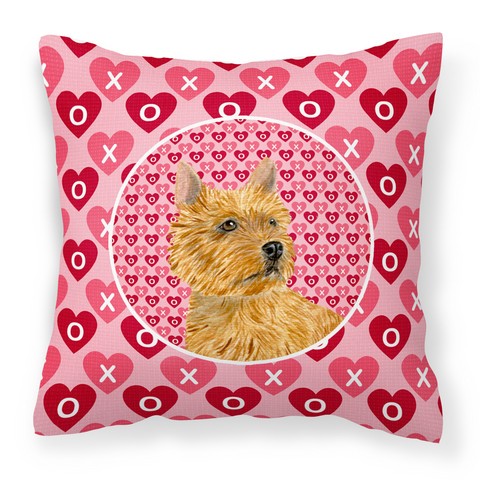 Norwich Terrier Hearts Love & Valentines Day Portrait Fabric Decorative Pillow - 14 x 3 x 14 in.