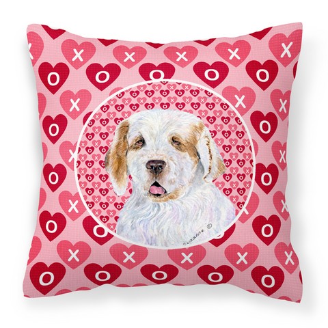 Clumber Spaniel Hearts Love & Valentines Day Portrait Fabric Decorative Pillow - 14 x 3 x 14 in.