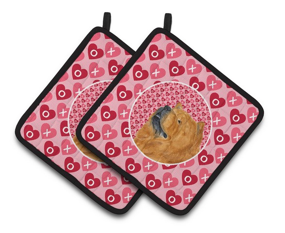 Picture of Carolines Treasures SS4502PTHD Chow Chow Hearts Love & Valentines Day Portrait Pair of Pot Holders, 7.5 x 3 x 7.5 in.