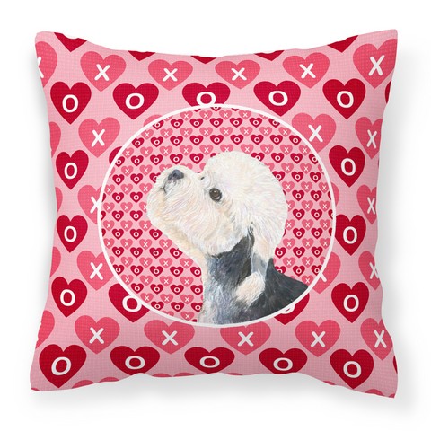 Dandie Dinmont Terrier Hearts Love Valentines Day Fabric Decorative Pillow