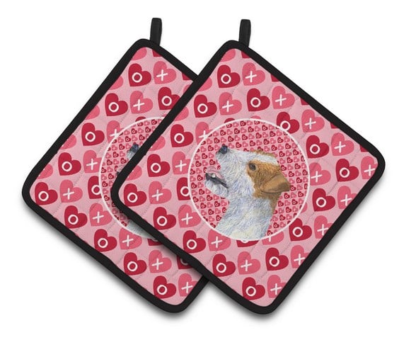Picture of Carolines Treasures SS4504PTHD Jack Russell Terrier Hearts Love & Valentines Day Portrait Pair of Pot Holders, 7.5 x 3 x 7.5 in.