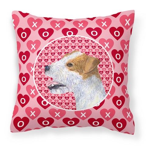 Jack Russell Terrier Hearts Love & Valentines Day Portrait Fabric Decorative Pillow - 14 x 3 x 14 in.
