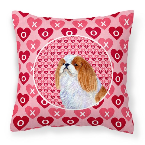English Toy Spaniel Hearts Love & Valentines Day Portrait Fabric Decorative Pillow - 14 x 3 x 14 in.
