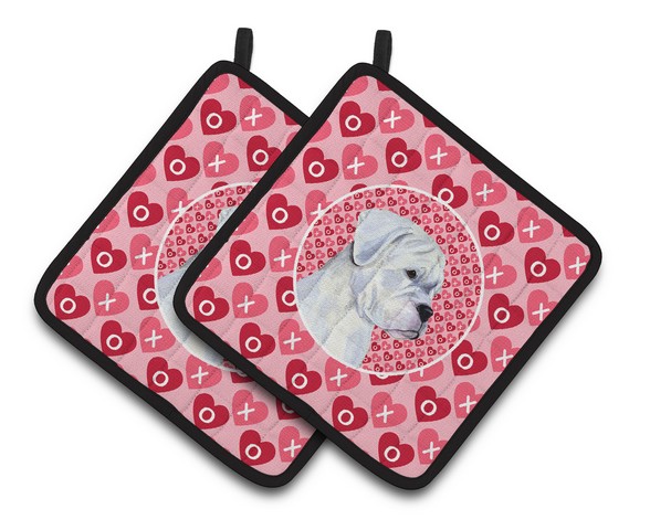 Picture of Carolines Treasures SS4509PTHD Boxer Hearts Love & Valentines Day Portrait Pair of Pot Holders, 7.5 x 3 x 7.5 in.