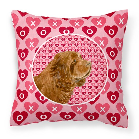 SS4510PW1414 Sussex Spaniel Hearts Love Valentines Day Fabric Decorative Pillow, 14 x 3 x 14 in.