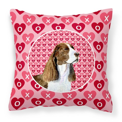 Springer Spaniel Hearts Love Valentines Day Fabric Decorative Pillow, 14 x 3 x 14 in.