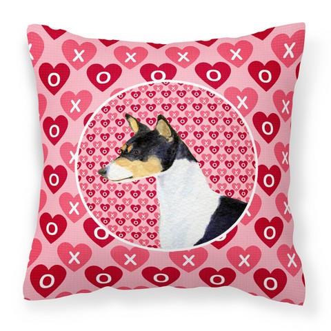 Basenji Hearts Love & Valentines Day Portrait Fabric Decorative Pillow - 14 x 3 x 14 in.