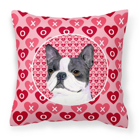 Boston Terrier Hearts Love Valentines Day Fabric Decorative Pillow, 14 x 3 x 14 in.