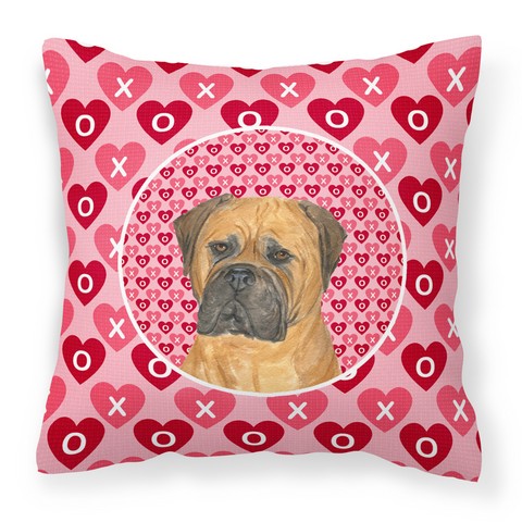 Bullmastiff Hearts Love & Valentines Day Portrait Fabric Decorative Pillow - 14 x 3 x 14 in.
