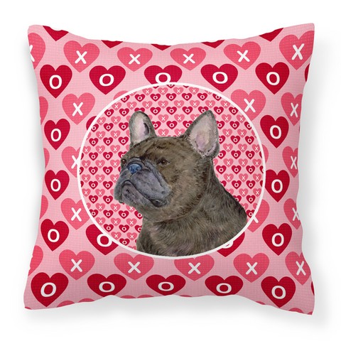 French Bulldog Hearts Love & Valentines Day Portrait Fabric Decorative Pillow - 14 x 3 x 14 in.