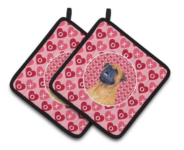 Picture of Carolines Treasures SS4520PTHD Mastiff Hearts Love & Valentines Day Portrait Pair of Pot Holders, 7.5 x 3 x 7.5 in.