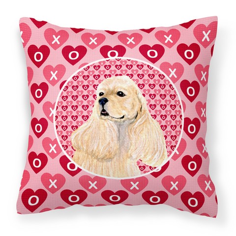 Buff Cocker Spaniel Hearts Love Valentines Day Fabric Decorative Pillow - 14 x 3 x 14 in.